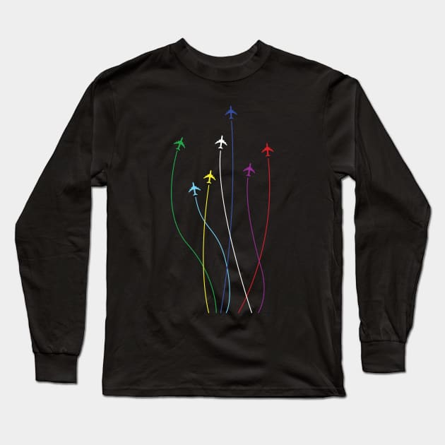 Aviation Airplanes Colourful Design Long Sleeve T-Shirt by Avion